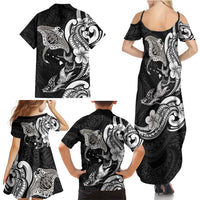 Hawaiian Manta Rays Family Matching Summer Maxi Dress and Hawaiian Shirt Tribal Hibiscus Polynesian Tattoos Black Color LT03 - Polynesian Pride