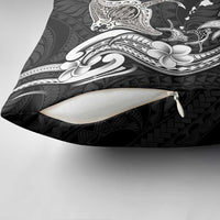 Hawaiian Manta Rays Pillow Cover Tribal Hibiscus Polynesian Tattoos Black Color - Polynesian Pride