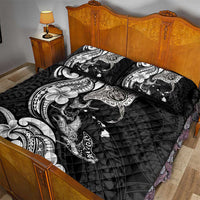 Hawaiian Manta Rays Quilt Bed Set Tribal Hibiscus Polynesian Tattoos Black Color - Polynesian Pride