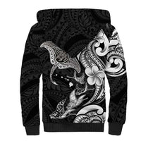Hawaiian Manta Rays Sherpa Hoodie Tribal Hibiscus Polynesian Tattoos Black Color - Polynesian Pride