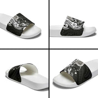 Hawaiian Manta Rays Slide Sandals Tribal Hibiscus Polynesian Tattoos Black Color - Polynesian Pride