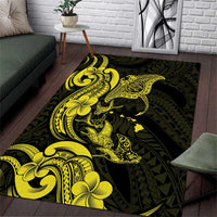 Hawaiian Manta Rays Area Rug Tribal Hibiscus Polynesian Tattoos Yellow Color - Polynesian Pride