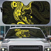 Hawaiian Manta Rays Auto Sun Shade Tribal Hibiscus Polynesian Tattoos Yellow Color - Polynesian Pride