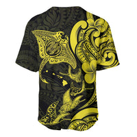 Hawaiian Manta Rays Baseball Jersey Tribal Hibiscus Polynesian Tattoos Yellow Color - Polynesian Pride