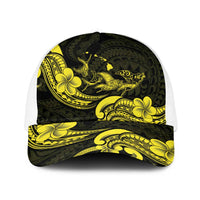 Hawaiian Manta Rays Baseball Net Cap Tribal Hibiscus Polynesian Tattoos Yellow Color - Polynesian Pride