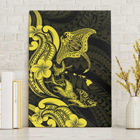 Hawaiian Manta Rays Canvas Wall Art Tribal Hibiscus Polynesian Tattoos Yellow Color - Polynesian Pride