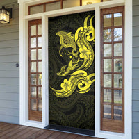 Hawaiian Manta Rays Door Cover Tribal Hibiscus Polynesian Tattoos Yellow Color - Polynesian Pride