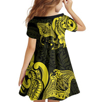 Hawaiian Manta Rays Family Matching Long Sleeve Bodycon Dress and Hawaiian Shirt Tribal Hibiscus Polynesian Tattoos Yellow Color LT03 - Polynesian Pride