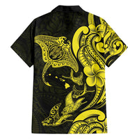 Hawaiian Manta Rays Family Matching Long Sleeve Bodycon Dress and Hawaiian Shirt Tribal Hibiscus Polynesian Tattoos Yellow Color LT03 - Polynesian Pride