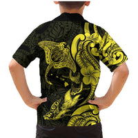 Hawaiian Manta Rays Family Matching Mermaid Dress and Hawaiian Shirt Tribal Hibiscus Polynesian Tattoos Yellow Color - Polynesian Pride