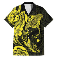 Hawaiian Manta Rays Family Matching Mermaid Dress and Hawaiian Shirt Tribal Hibiscus Polynesian Tattoos Yellow Color - Polynesian Pride