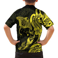 Hawaiian Manta Rays Family Matching Off Shoulder Short Dress and Hawaiian Shirt Tribal Hibiscus Polynesian Tattoos Yellow Color - Polynesian Pride