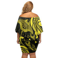 Hawaiian Manta Rays Family Matching Off Shoulder Short Dress and Hawaiian Shirt Tribal Hibiscus Polynesian Tattoos Yellow Color LT03 - Polynesian Pride