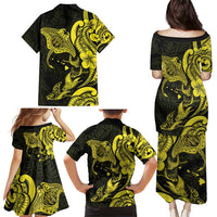 Hawaiian Manta Rays Family Matching Puletasi and Hawaiian Shirt Tribal Hibiscus Polynesian Tattoos Yellow Color LT03 - Polynesian Pride