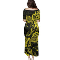 Hawaiian Manta Rays Family Matching Puletasi and Hawaiian Shirt Tribal Hibiscus Polynesian Tattoos Yellow Color LT03 - Polynesian Pride