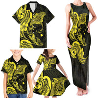 Hawaiian Manta Rays Family Matching Tank Maxi Dress and Hawaiian Shirt Tribal Hibiscus Polynesian Tattoos Yellow Color LT03 - Polynesian Pride