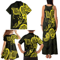 Hawaiian Manta Rays Family Matching Tank Maxi Dress and Hawaiian Shirt Tribal Hibiscus Polynesian Tattoos Yellow Color - Polynesian Pride
