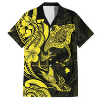 Hawaiian Manta Rays Family Matching Tank Maxi Dress and Hawaiian Shirt Tribal Hibiscus Polynesian Tattoos Yellow Color LT03 Dad's Shirt - Short Sleeve Yellow - Polynesian Pride