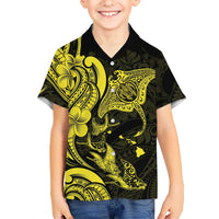 Hawaiian Manta Rays Family Matching Tank Maxi Dress and Hawaiian Shirt Tribal Hibiscus Polynesian Tattoos Yellow Color LT03 Son's Shirt Yellow - Polynesian Pride