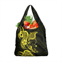Hawaiian Manta Rays Grocery Bag Tribal Hibiscus Polynesian Tattoos Yellow Color - Polynesian Pride