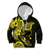 Hawaiian Manta Rays Kid Hoodie Tribal Hibiscus Polynesian Tattoos Yellow Color - Polynesian Pride