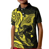 Hawaiian Manta Rays Kid Polo Shirt Tribal Hibiscus Polynesian Tattoos Yellow Color - Polynesian Pride