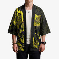 Hawaiian Manta Rays Kimono Tribal Hibiscus Polynesian Tattoos Yellow Color - Polynesian Pride
