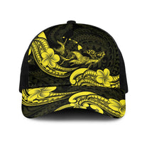 Hawaiian Manta Rays Mesh Trucker Cap Tribal Hibiscus Polynesian Tattoos Yellow Color - Polynesian Pride