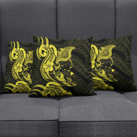Hawaiian Manta Rays Pillow Cover Tribal Hibiscus Polynesian Tattoos Yellow Color - Polynesian Pride