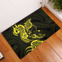 Hawaiian Manta Rays Rubber Doormat Tribal Hibiscus Polynesian Tattoos Yellow Color - Polynesian Pride