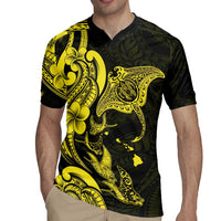 Hawaiian Manta Rays Rugby Jersey Tribal Hibiscus Polynesian Tattoos Yellow Color - Polynesian Pride