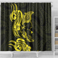 Hawaiian Manta Rays Shower Curtain Tribal Hibiscus Polynesian Tattoos Yellow Color - Polynesian Pride