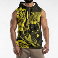 Hawaiian Manta Rays Sleeveless Zip Hoodie Tribal Hibiscus Polynesian Tattoos Yellow Color - Polynesian Pride