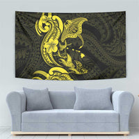 Hawaiian Manta Rays Tapestry Tribal Hibiscus Polynesian Tattoos Yellow Color - Polynesian Pride
