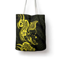 Hawaiian Manta Rays Tote Bag Tribal Hibiscus Polynesian Tattoos Yellow Color - Polynesian Pride