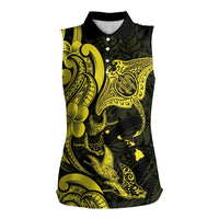 Hawaiian Manta Rays Women Sleeveless Polo Shirt Tribal Hibiscus Polynesian Tattoos Yellow Color - Polynesian Pride