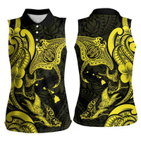 Hawaiian Manta Rays Women Sleeveless Polo Shirt Tribal Hibiscus Polynesian Tattoos Yellow Color - Polynesian Pride