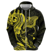 Hawaiian Manta Rays Zip Hoodie Tribal Hibiscus Polynesian Tattoos Yellow Color - Polynesian Pride