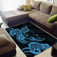 Hawaiian Manta Rays Area Rug Tribal Hibiscus Polynesian Tattoos Blue Color - Polynesian Pride