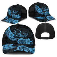 Hawaiian Manta Rays Baseball Net Cap Tribal Hibiscus Polynesian Tattoos Blue Color - Polynesian Pride