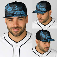 Hawaiian Manta Rays Baseball Net Cap Tribal Hibiscus Polynesian Tattoos Blue Color - Polynesian Pride