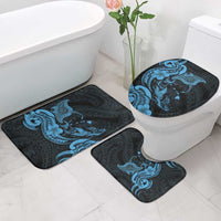 Hawaiian Manta Rays Bathroom Set Tribal Hibiscus Polynesian Tattoos Blue Color - Polynesian Pride