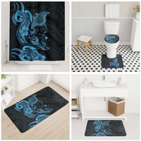 Hawaiian Manta Rays Bathroom Set Tribal Hibiscus Polynesian Tattoos Blue Color - Polynesian Pride