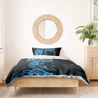 Hawaiian Manta Rays Bedding Set Tribal Hibiscus Polynesian Tattoos Blue Color - Polynesian Pride
