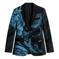 Hawaiian Manta Rays Blazer Tribal Hibiscus Polynesian Tattoos Blue Color - Polynesian Pride