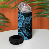 Hawaiian Manta Rays 4 in 1 Can Cooler Tumbler Tribal Hibiscus Polynesian Tattoos Blue Color - Polynesian Pride