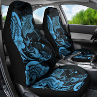 Hawaiian Manta Rays Car Seat Cover Tribal Hibiscus Polynesian Tattoos Blue Color - Polynesian Pride
