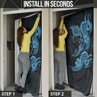 Hawaiian Manta Rays Door Cover Tribal Hibiscus Polynesian Tattoos Blue Color - Polynesian Pride