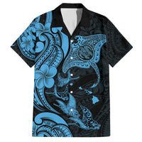 Hawaiian Manta Rays Family Matching Long Sleeve Bodycon Dress and Hawaiian Shirt Tribal Hibiscus Polynesian Tattoos Blue Color LT03 Dad's Shirt - Short Sleeve Blue - Polynesian Pride