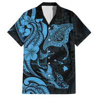 Hawaiian Manta Rays Family Matching Summer Maxi Dress and Hawaiian Shirt Tribal Hibiscus Polynesian Tattoos Blue Color LT03 Dad's Shirt - Short Sleeve Blue - Polynesian Pride